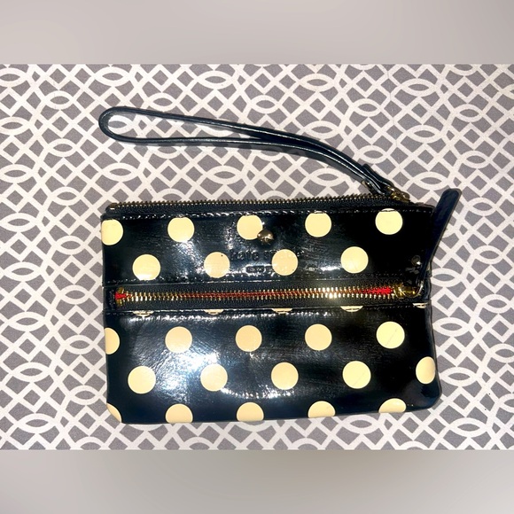 Rare Vintage Kate Spade Wristlet Wallet Staci Polka Dot Black/White 1 Mark GUC - Picture 1 of 9